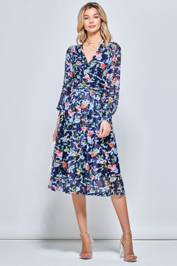 Blue patterned shop midi dress