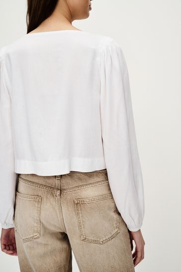 Buy White Tie Front Blouse with Linen from Next Luxembourg