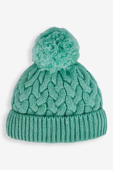 JoJo Maman Bébé Green Girls' Chunky Cable Knit Pom Pom Hat