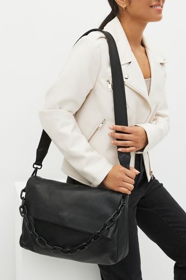 Black leather chain crossbody bag store