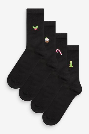Christmas Embroidered Motif Ankle Socks 4 Pack