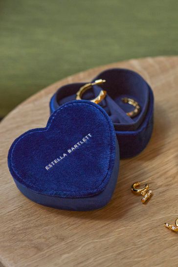 Estella Bartlett Navy Velvet Mini Heart Shape Jewellery Box