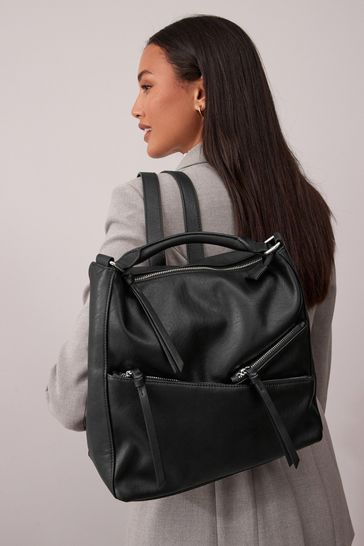 Black zip sales backpack