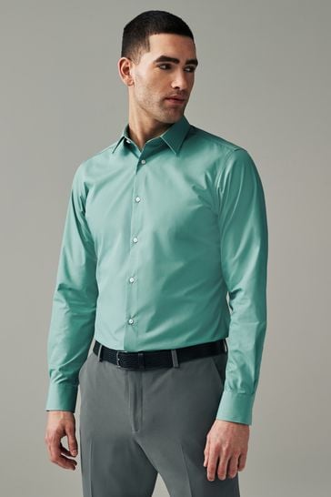 Matcha Green Slim Fit Easy Care Single Cuff Shirt