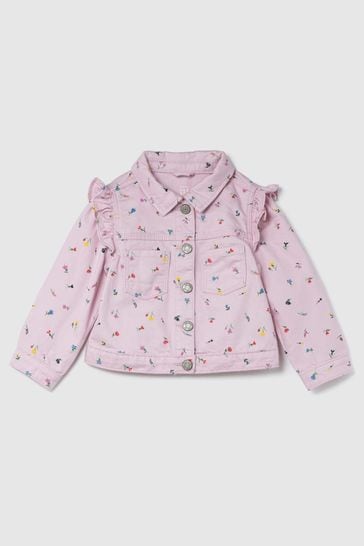 Gap Pink Floral Print Flutter Sleeve Icon Baby Denim Jacket (6mths-5yrs)
