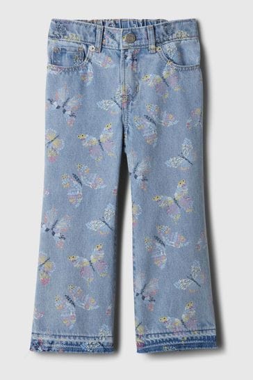 Kids Mid Rise Straight Print Jeans with Washwell
