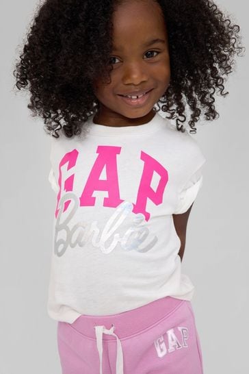 Gap White Metallic Barbie Logo Short Sleeve Crew Neck T-Shirt (Newborn-5yrs)