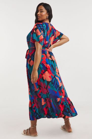 Blue tropical outlet print dress
