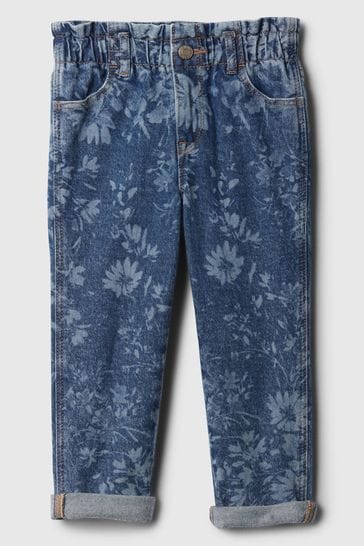 Gap Blue Floral Print Paperbag Mom Washwell Jeans (6mths-5yrs)