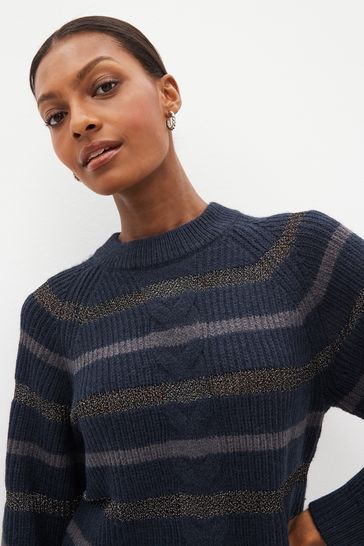 Buy Navy Blue Sparkle Stripe Jumper from Next Luxembourg