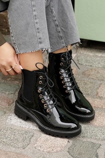 Linzi Black Layna Lace Up Ankle Boots With Zip Detail