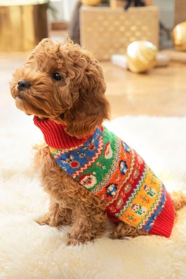 JoJo Maman Bébé Multi Christmas Fair Isle Pets Jumper