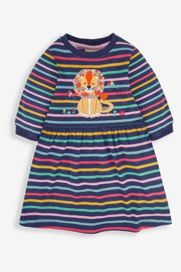JoJo Maman Bébé Navy Lion Appliqué Stripe Dress
