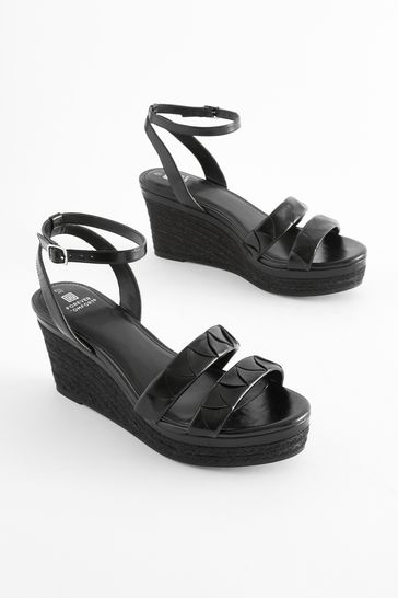 Black Extra Wide Fit Forever Comfort® Double Strap Wedges