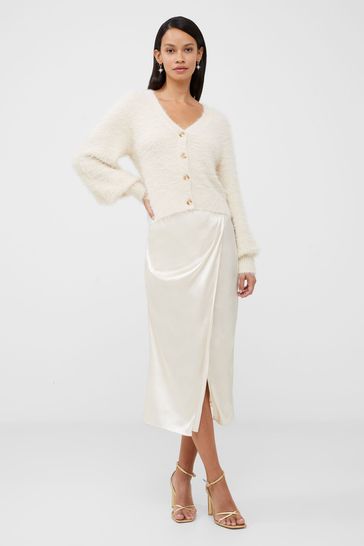 French Connection Cream Inu Satin Midi Wrap Skirt
