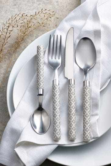 Buy Grey Geo Stainless Steel 16pc Cutlery Cutlery Set from Next