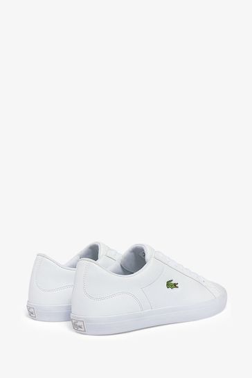 Size 10.0 White/Silver Silver Lacoste Womens Rey Leather Low Top 