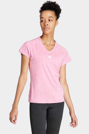 adidas Pink Aeroready Train Essentials Minimal Branding V-Neck T-Shirt