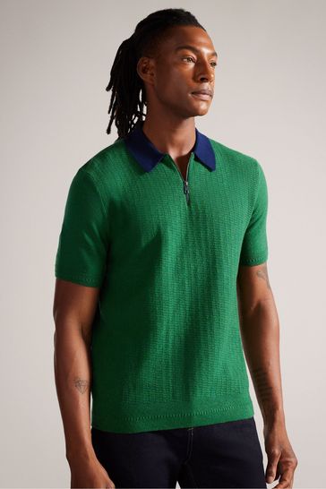 Ted Baker Green Arwik Short Sleeve Polo Shirt With Contrast Collar