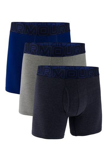 Under Armour Blue/Grey 6 Inch Cotton Performance Boxers 3 Pack
