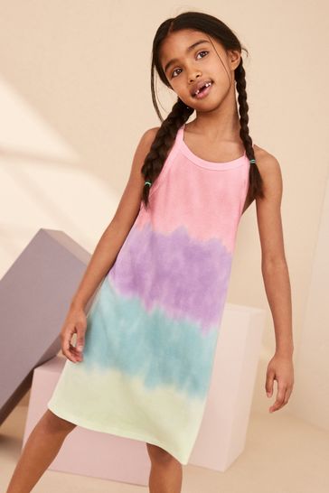 Buy Rainbow Tie Dye Ribbed Racer Jersey Dress 3 16yrs from Next Oman