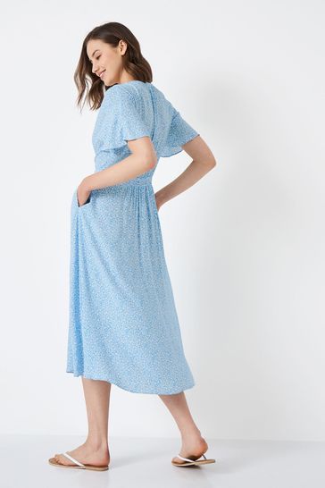 Blue ditsy floral store split midi dress