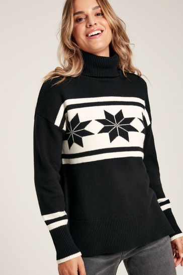 Joules Tilda Black/Cream High Neck Snowflake Intarsia Jumper