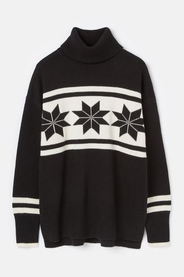 Buy Joules Tilda Black Cream High Neck Snowflake Intarsia Jumper