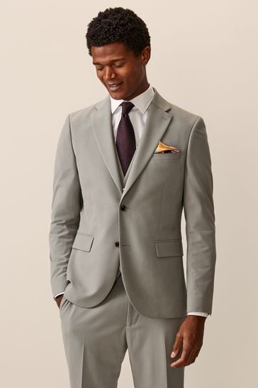 Cement Grey Skinny Fit Motionflex Stretch Suit: Jacket