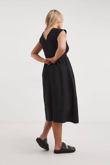 Buy Simply Be Jersey Poplin Mix Black Midi Dress from Next Luxembourg