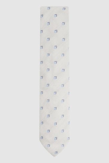 Reiss Krémszínű Francesco selyem Blend Textured Florals Nyomtatási Nyakkendők