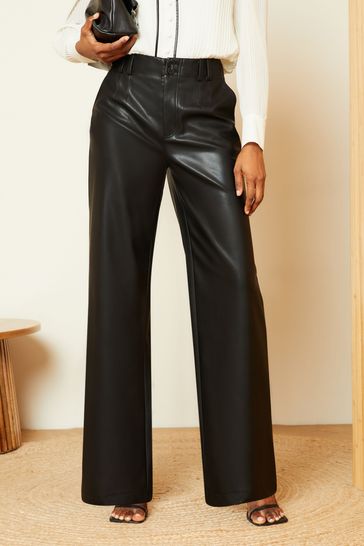 Love & Roses Black Faux Leather Wide Leg Trousers