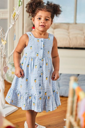 Buy JoJo Maman Bébé Girls' Lemon Embroidered Gingham Frill Dress from Next  Singapore