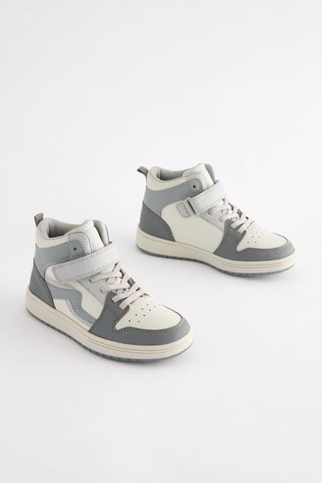 Grey Elastic Lace High Top Trainers