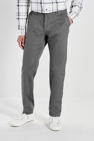 Charcoal Grey Straight Fit Stretch Printed Soft Touch Chino Trousers