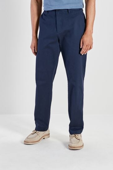 Navy Blue Straight Fit Stretch Printed Soft Touch Chino Trousers