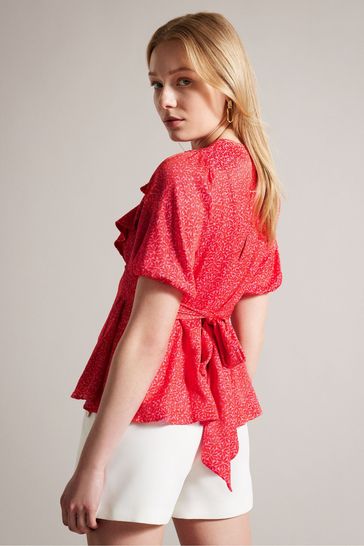 Buy Ted Baker Pink Devonaa Puff Sleeve Ruffle Top With Ties from