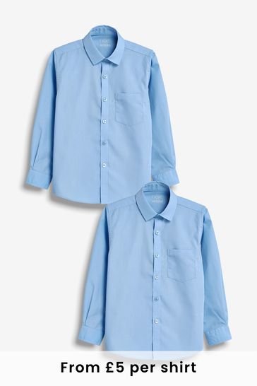 Blue Regular Fit 2 Pack Long Sleeve School Shirts (3-17yrs)