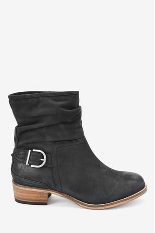 black leather slouch ankle boots
