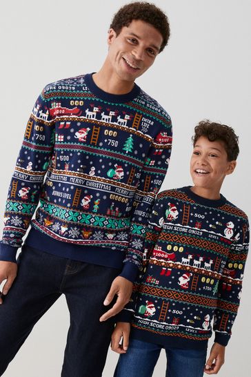 Buy Navy Blue Gaming Santa Boys Knitted Christmas Cotton Jumper 3 16yrs from Next Lithuania
