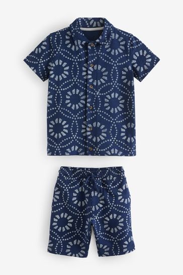 Navy Blue Batik Print Jersey Shirt and Shorts Set (3-16yrs)