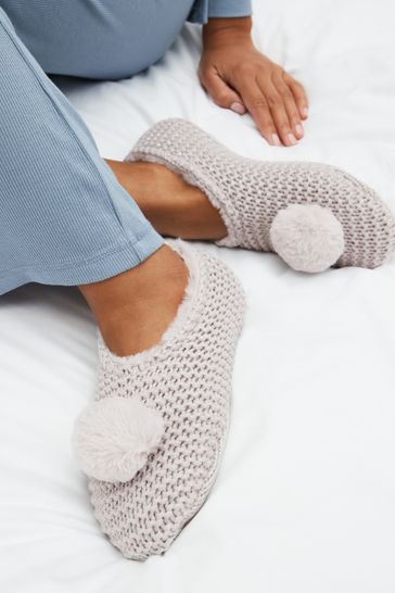 Grey Knitted Footsie Slippers