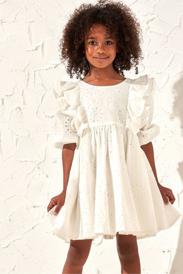 Angel & Rocket Alessandra Broderie Ruffle White Dress