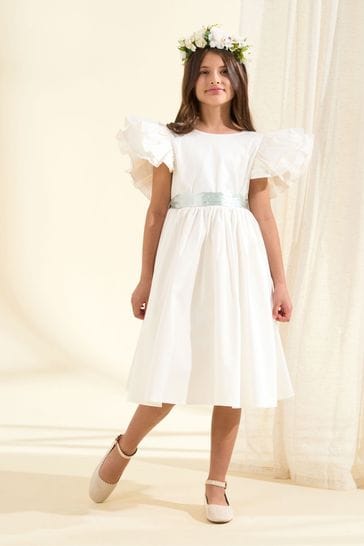 Angel & Rocket White Angel & Rocket Sylvie Taffeta Ruffle Bow Flower Girl Dress