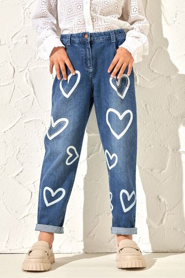 Angel & Rocket Blue Mom Fit Kendal Heart Print Jeans