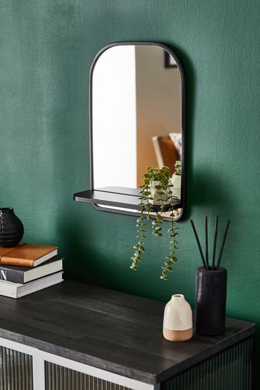 Black Small Shelf Wall Mirror