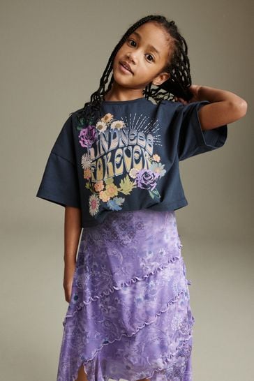 Purple Asymmetric Paisley Skirt And T-Shirt Set (3-16yrs)