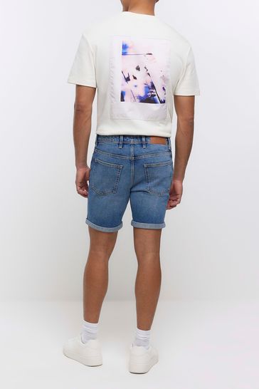 River island mens denim shorts deals