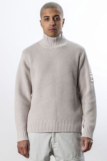 Religion Natural Relaxed Fit Roll Neck Knit Jumper With Ribbed Trims
