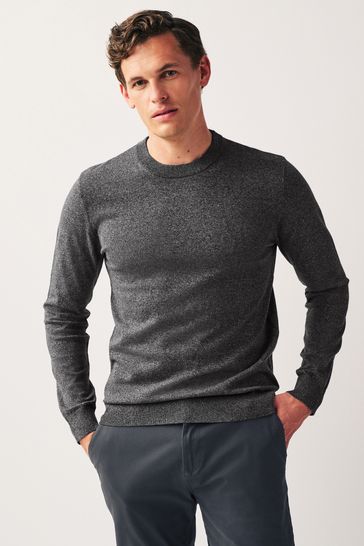 Charcoal Grey Regular Cotton Rich Knitted Crew Neck Jumper